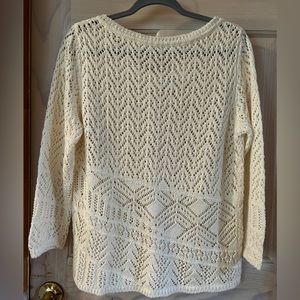TSE Open Knit Linen Sweater in Ivory. Women’s Medium